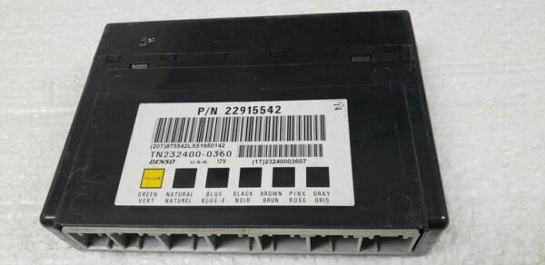 Front view of the GM Body Control Module 22915542, showing multiple electrical connectors. This VIN-programmed BCM fixes common electrical faults.