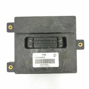 Close-up photo of 2008-2009 Chevrolet Silverado 1500 trailer brake control module 20850923, VIN-programmed to resolve DTC C1112 and stabilize towing brakes with visible connectors and frame mount.